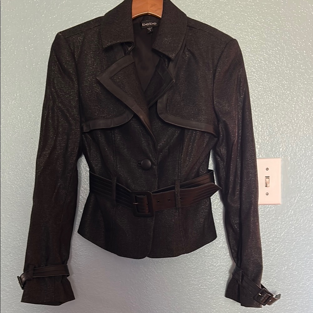 Bebe Black shirt trench style Structured Blazer with Notched Lapels